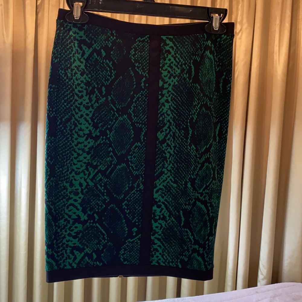 Green snake print pencil skirt